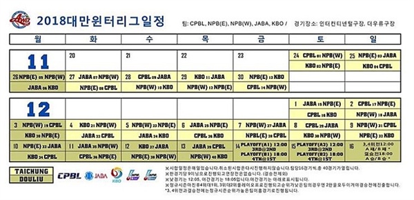  2018 아시아 윈터 베이스볼 리그 일정