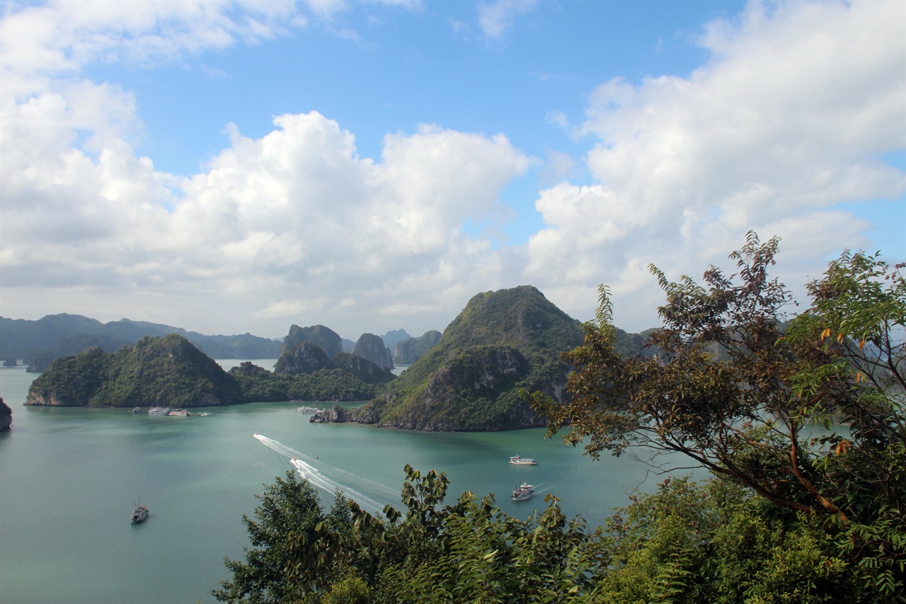 티톱섬에서 바라다 본 하롱베이 섬들의 모습