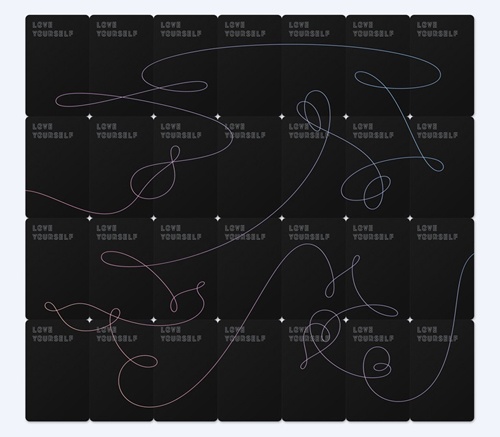  방탄소년단의 음반 < LOVE YOURSELF 轉 'Tear' >에 각각 실린 포토카드들을 하나로 연결하면 이와 같은 완성된 그림이 펼쳐진다.