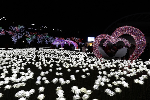 한국차문화공원 일원에서 펼쳐지고 있는 보성빛축제. 형형색색의 찬란한 빛으로 겨울왕국을 연출해 놓았다. 별천지가 따로 없다.