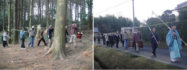           산신제 제물 준비가 끝나면 마을 남자들은 제물을 들고 산신제를 지내는 산으로 갑니다.