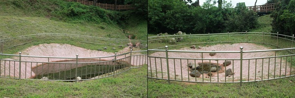 알뜨르비행장 남쪽 끝의 섯알오름 학살 터이다. 일본군의 폭탄 창고를 미군이 폭파하여 큰 구덩이가 만들어진 곳인데 한국전쟁 발발 직후 이미 폐기된 일제의 예비검속법으로 무고한 제주도민들을 체포하여 이 구덩이에서 학살하였다. 모슬포를 중심으로 한 서부지역의 예비검속자 212명이 집단 학살된 장소이다