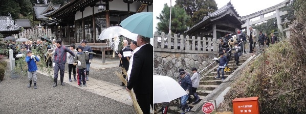           시간이 되면 마을 어린이들과 어른들이 준비한 제물을 들거나 매고 산신제를 지내는 산입구로 갑니다.