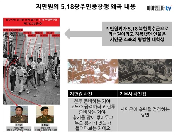 지만원씨가 518 북한군 개입 증거라고 올린 사진들. 그러나 사실은 북한군이라는 증거는 찾아 볼 수 없었다.