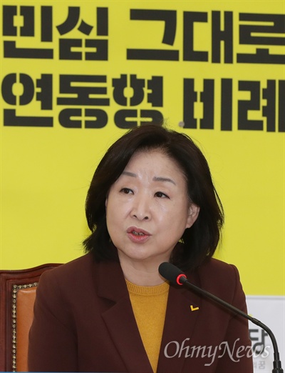 심상정 국회 정치개혁특별위원회(정개특위) 위원장이 20일 오전 국회에서 선거제도 개혁 관련 기자간담회를 하고 있다. 
