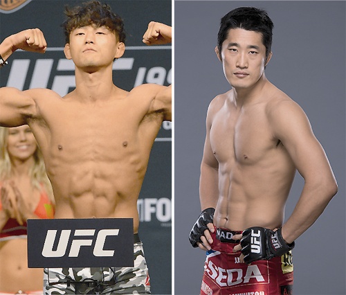  같은 소속팀에서 UFC 리거로 활약중인 두명의 김동현(왼쪽 마동현 김동현, 오른쪽 스턴건 김동현)