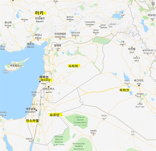  구글 지도에서 찾아본 레바논 베이루트.