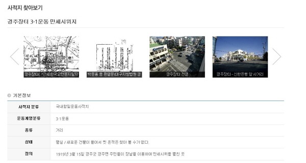 경주장터 3.1운동 만세시위 장소로 신한은행 사거리를 지정한 내용이 독립기념관 홈페이지에 게시돼 있다. 역사적 사실과 다른 것으로 드러나면서 수정이 시급하다는 지적이다. 