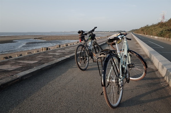 위징과 함께 자전거를 타고 동네 한바퀴를 돌았다. 조용한 해변 마을이었다.