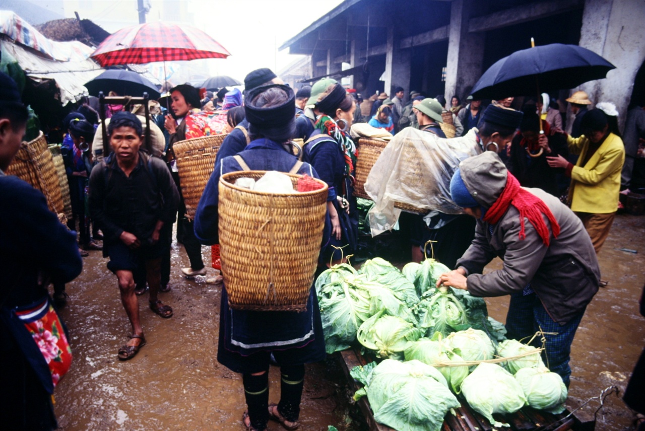 베트남 소수민족 장날 베트남 북부 고원 도시 사파(Sapa)의 소수민족 주말시장 풍경. 신선한 야채와 각종 생활필수품들이 활발히 거래되고 있다.
