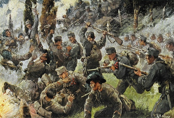 1916년 8월 오스트리아-헝가리와 이탈리아 사이 일어난 도베르도 전투를 묘사한 그림.