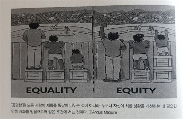 '공평함'에 대해 설명하고 있는 그림. 책에서 촬영. 