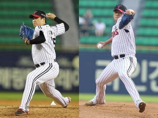 LG의 5선발 후보 김대현(좌측)과 배재준 (사진 : LG 트윈스)