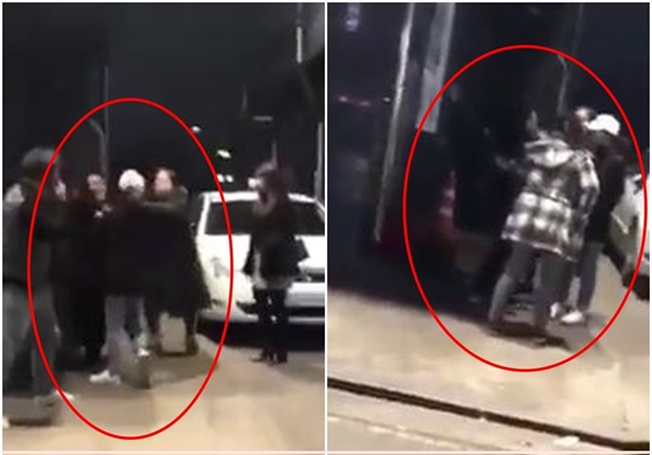 18초짜리 영상에서는 다짜고짜 여성들이 무엇인가를 항의하며 폭행하는 장면이 담겨있다. 3명의 여성들이 한 여학생을 둘러싸고 목을 잡고 있다. (빨간 원안) 