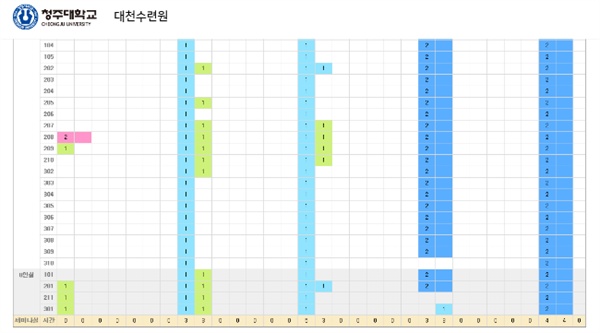  논란이 된 청주대 대천수련원. 7일 현재 311호는 예약현황에서 빠져있다.