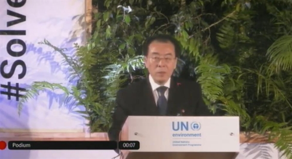 지난 13일 UN환경총회에서 장천식 북한대표단장이 연설하는 모습.
