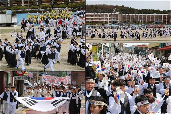  3·1운동 100주년을 맞아 3월 21일 사천초등학교 운동장과 사천읍시장 일원에서 대한독립만세 함성이 울려 퍼졌다.