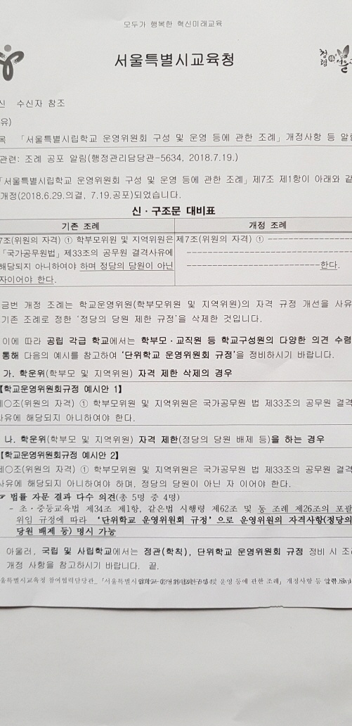 상위법인 조례에서 삭제된 문구 <정당의 당원 배제>를 예시안 2로 안내하고 있으며 친절하게 법률자문을 구했다는 내용도 들어 있다. 예시안 2로 유도하려는 뉘앙스를 내포하고 있다