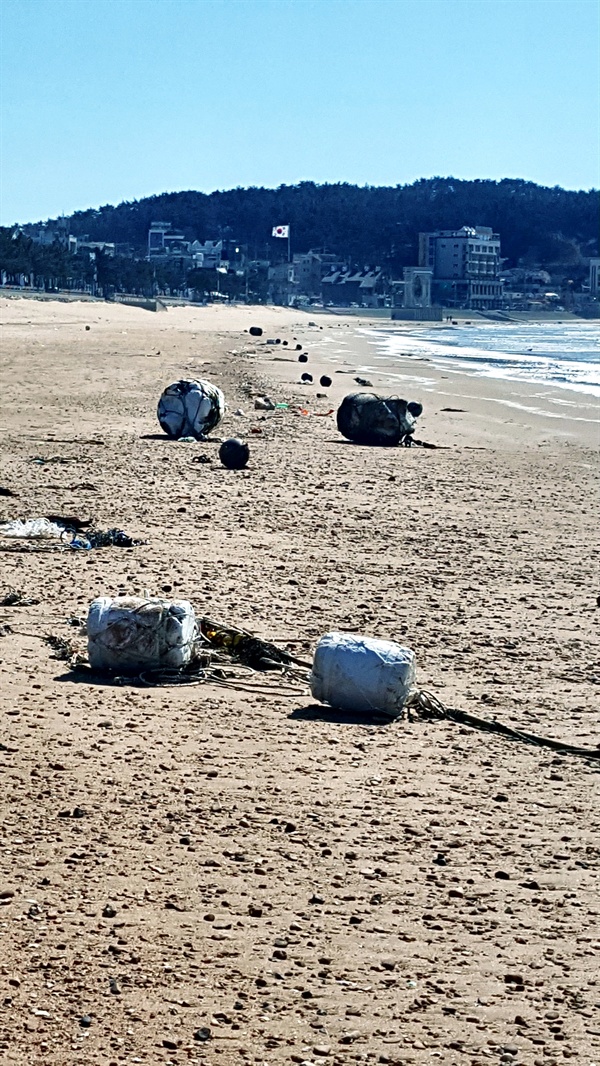 지난달 31일 주말 해양쓰레기들이 밀려든 만리포 해변