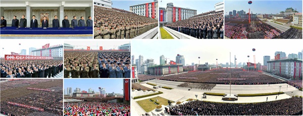 14일 북의 관영매체 <조선중앙통신>(이하 중통)은 하루 전 평양 김일성광장에서 중앙군중대회를 진행했다고 보도했다