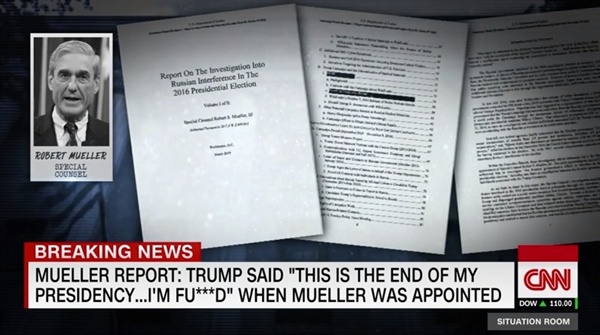 로버트 뮬러 특별검사의 수사 보고서 공개를 보도하는 CNN 뉴스 갈무리.