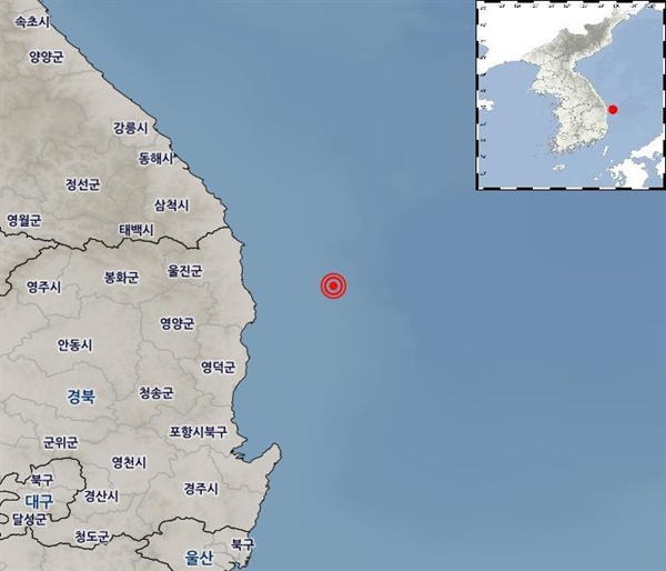 4월 22일 오전 5시 45분 19초 경북 울진군 동남동쪽 38km 해역에서 3.8 규모의 지진이 발생했다.