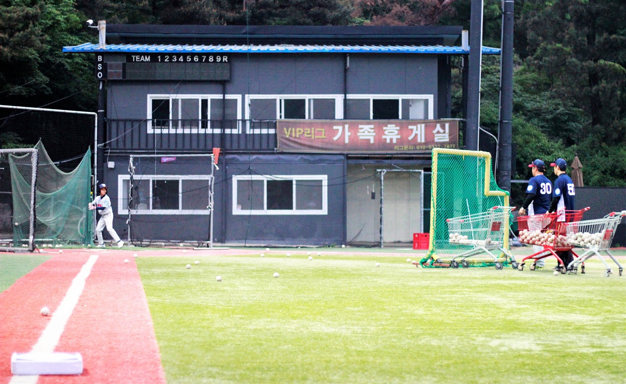 은평구VIP유소년야구단 선수들이 타격 훈련하고 있다.