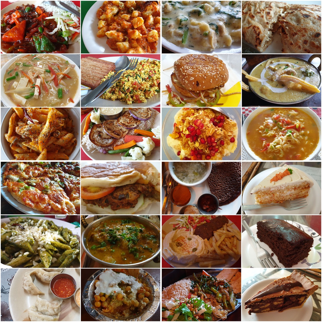 인도 북부의 '리시케시'에서 먹었던 다채로운 채식 음식. 유제품이 들어간 일부 메뉴를 제외하면 모두 비건이다.