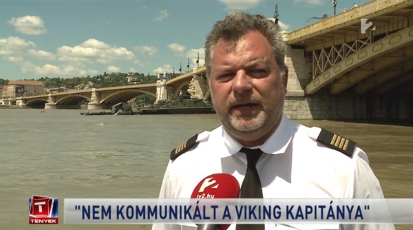 6월 2일 헝가리 TV2의 졸탄 톨나이 선장 인터뷰 장면. 그는 허블레아니호 침몰 사고 당시 바이킹시긴호의 추월 경고 무전이 없었다고 밝혔다.