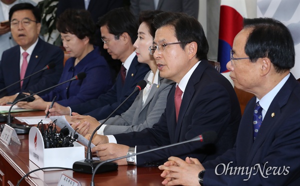  자유한국당 황교안 대표가 5일 오전 국회에서 열린 당대표 및 최고위원-중진의원 연석회의에서 모두발언을 하고 있다. 