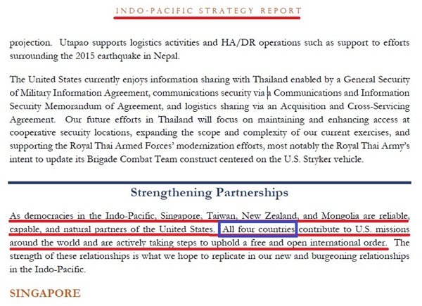 본문에 인용된 <인도·태평양 전략 보고서>의 일부. 
