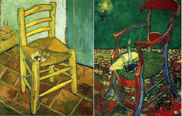 왼쪽은 '반 고흐의 의자'(빈센트 반 고흐,1888, 런던 국립미술관). 오른쪽은 '고갱의 의자'(빈센트 반 고흐, 1888, 암스테르담 반 고흐 미술관)