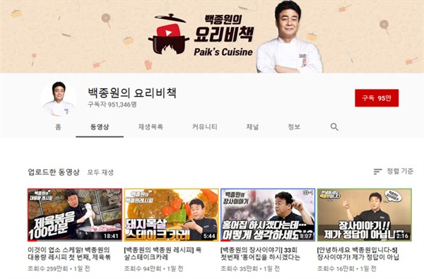  외식업 사업가이자 방송인 백종원이 최근 유튜브 개인 채널 <백종원의 요리비책>을 개설했다.  