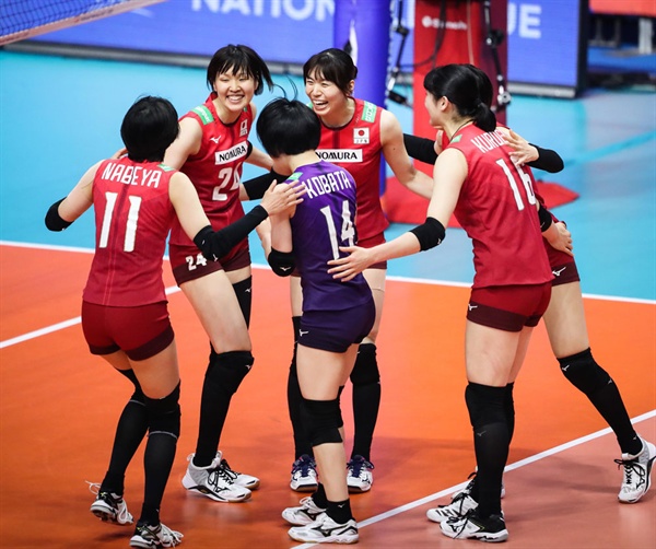  일본 여자배구 대표팀 선수들... 2019 VNL 경기