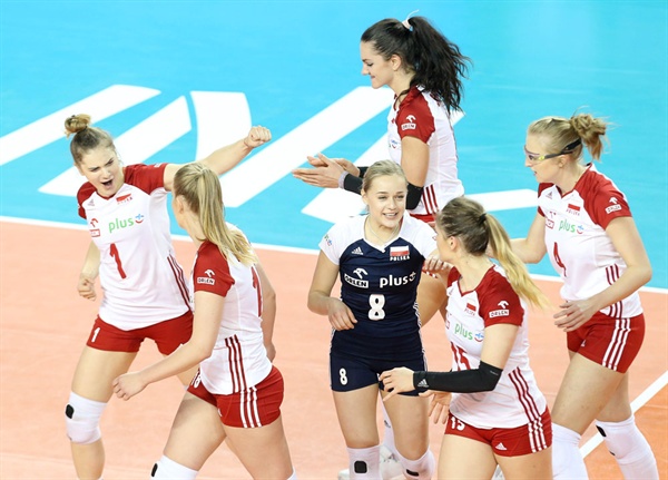  폴란드 여자배구 대표팀 경기 모습... 2019 VNL 대회(보령종합체육관, 2019.6.18)