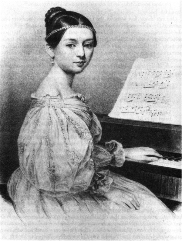 하노버에서, 열다섯 살의 클라라비크, 피아노 위에 그녀의 협주곡 7번 3악장 솔로파트가 펼쳐져있다.