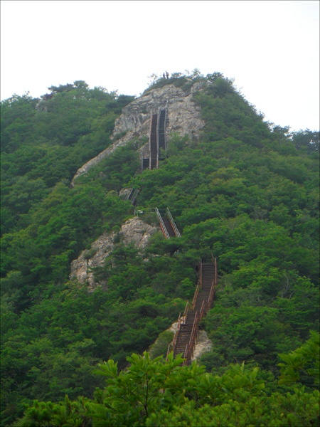     관음봉(766m) 정상으로 이어지는 기다란 계단이 또 하나의 풍경이 되고.