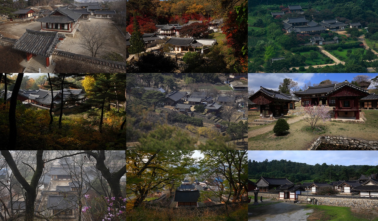 왼쪽부터 소수서원(경북 영주시), 도산서원(안동시), 병산서원(안동시), 옥산서원(경주시), 도동서원(대구시 달성군), 남계서원(경남 함양군), 필암서원(전남 장성군), 무성서원(전북 정읍시), 돈암서원(충남 논산시)