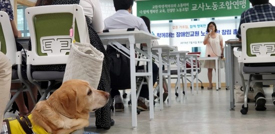 안내견도 함께 한 장교조 창립 총회. 