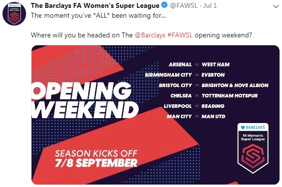  2019-20시즌 개막전 대진을 공개한 FA WSL