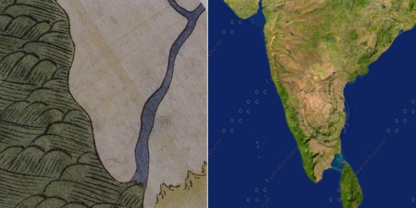 강리도의 인도와 현대 지도의 인도