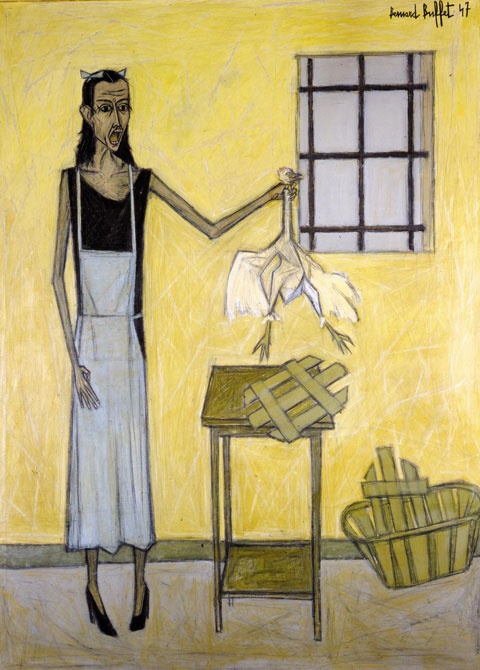 닭을 들고 있는 여인(베르나르 뷔페, 1947, 예술의전당 한가람미술관 전시)