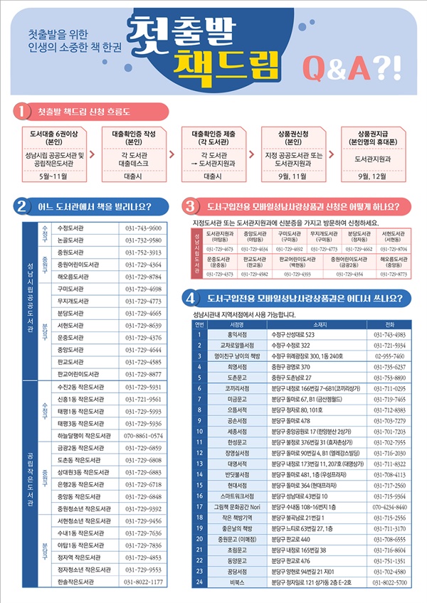  성남시 첫출발 책드림 사업 안내문