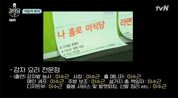  지난 2일 방영된 tvN < 강식당 3 >의 한 장면.  제작진 사무실에 비치된 아이디어 메모만으로도 시청자들에게 큰 웃음을 선사했다.