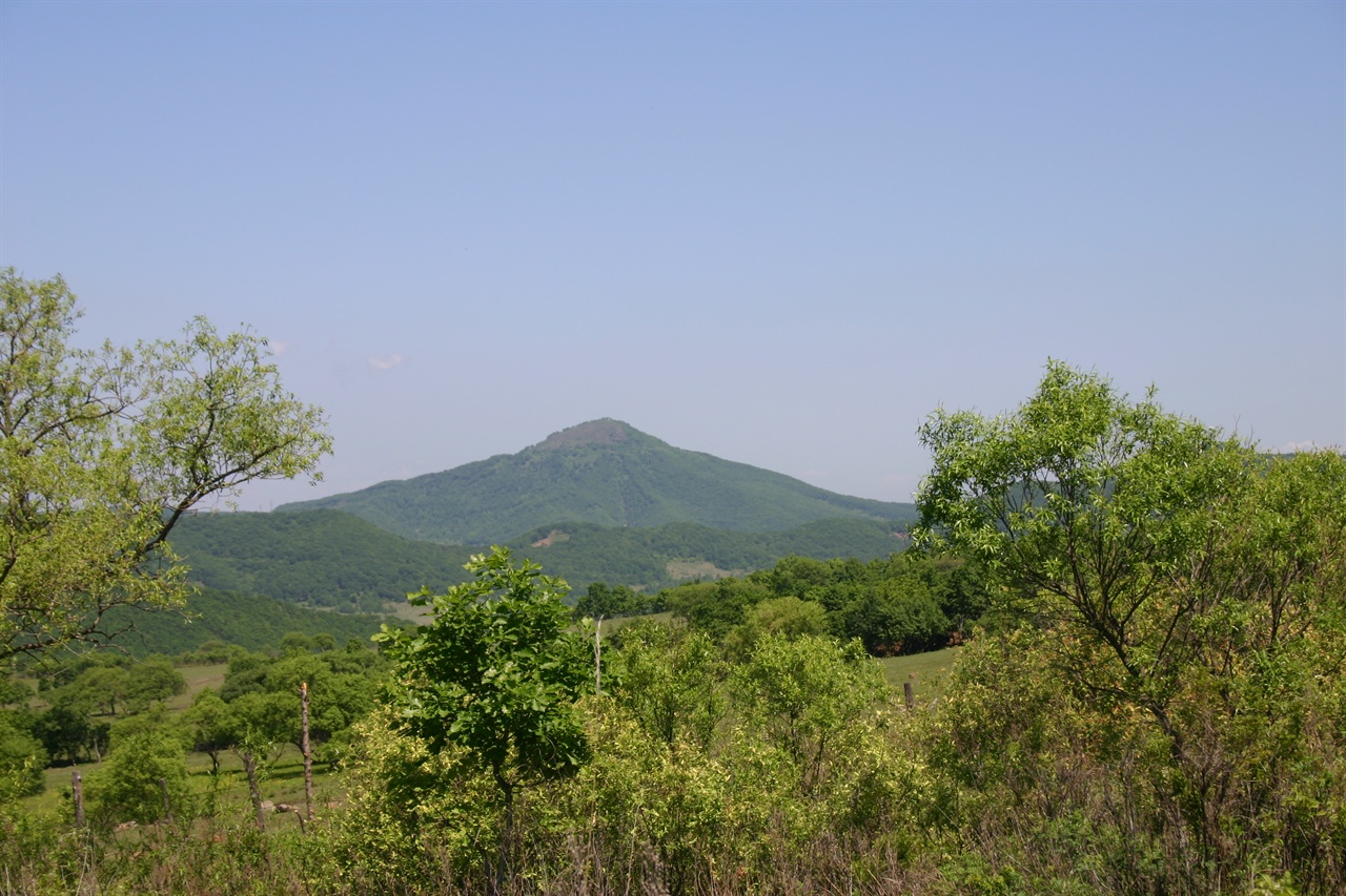  봉오동 전적지 일대를 껴안고 있는 초모정자산(2004년 제2차 답사 때 촬영).