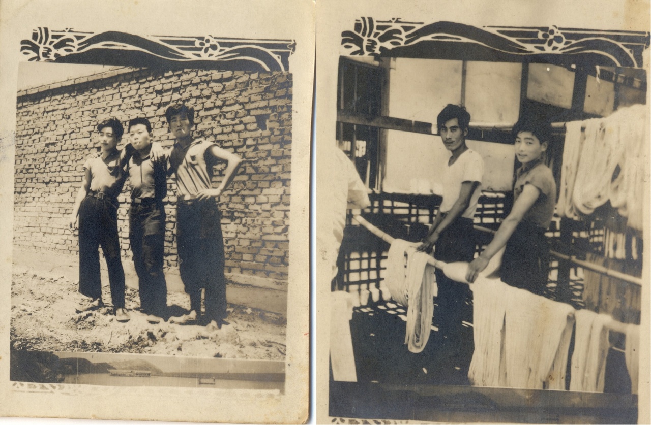 염색 공장 노동자로 일하던 20대 초반의 아버지(맨 왼쪽)