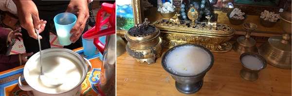  몽골 사람들은 게르에 찾아온 손님들에게 마유주나 차를 대접합니다. 게르 안에 있는 불단에도 차나 마유주를 제물로 올려놓습니다. 