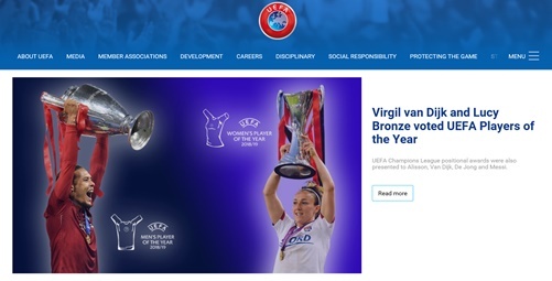    UEFA 올해의 선수로 선정된 버질 반 다이크(왼쪽)