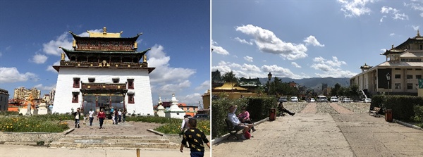 몽골에 남아있는 가장 큰 불교 간등 사원입니다. 오른쪽 사진을 간등 사원에서 바라본 시가지입니다. 간등 사원 안에는 관세음보살상 입상(26.5m)이 서있습니다. 
