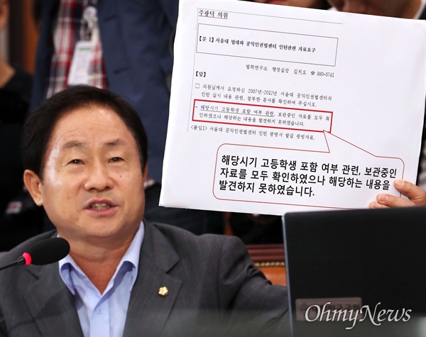 자유한국당 주광덕 의원이 2019년 9월 6일 오전 열린 국회 법사위 조국 법무부장관 후보자 인사청문회에서 질의하고 있다.